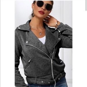 charcoal zipper pocket knit moto biker jacket coat